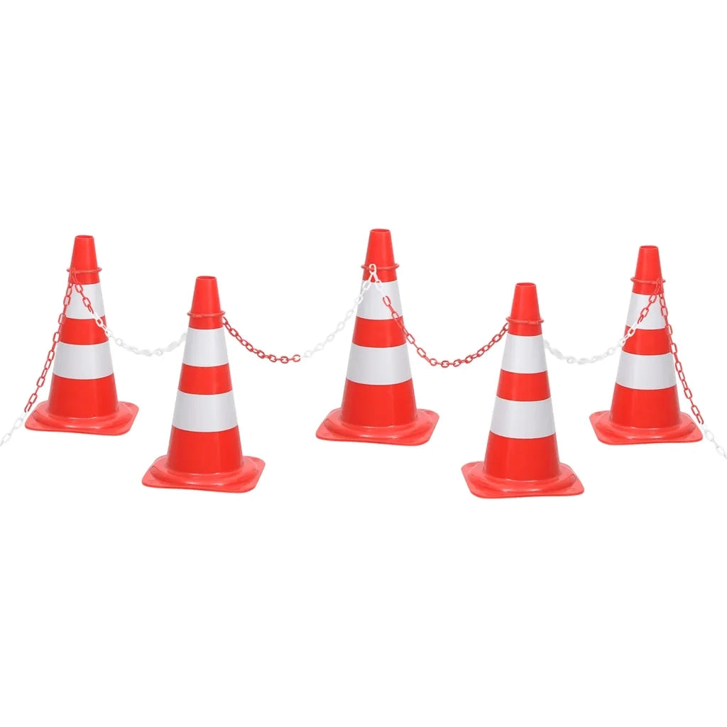 Set Segnaletica Coni Stradali e Catena da 10 m Rosso Bianco 150948