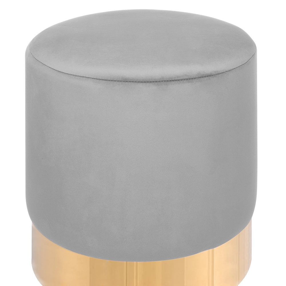 Poggiapiedi rotondo in velluto grigio con pouf da toeletta Glam Sgabello con dorato
