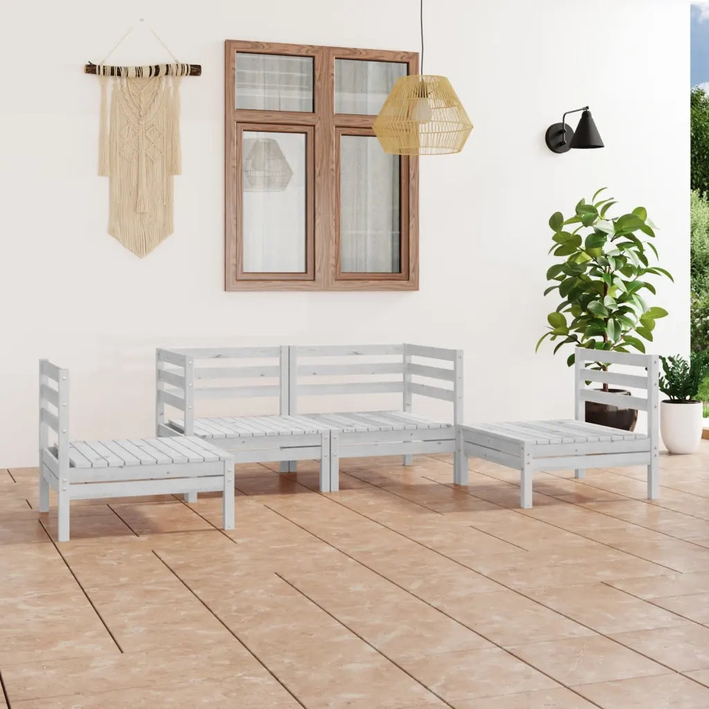 Set Divani da Giardino 4 pz | Set Salotto da Giardino Bianco in Legno Massello di Pino