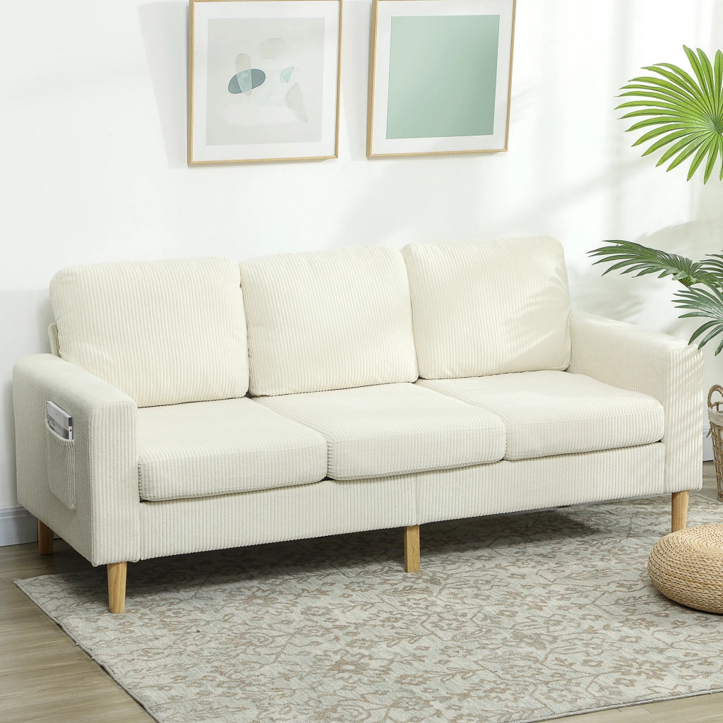 Divano 3 Posti in Velluto ¨C zephmum ¨C Beige 192x80x84.5cm