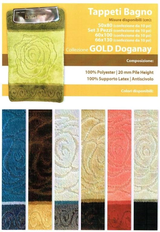 Set 3 Tappeti da bagno Gold in Tessuto e Poliestere Antiscivolo Vari Colori