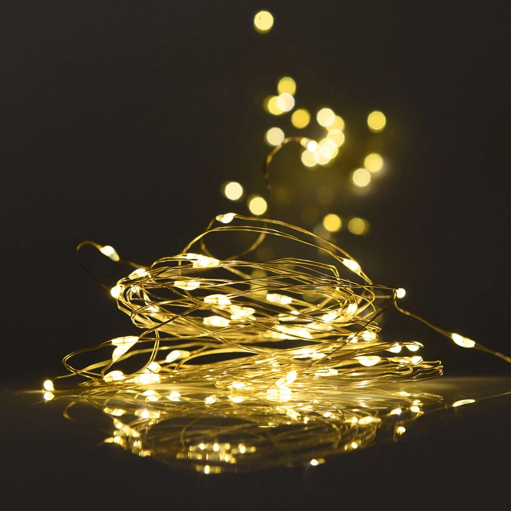 CATENA LUMINOSA A BATTERIA 5 METRI CON 50 MICROLED CALDI - CAVO SILVER IN METALLO FLESSIBILE IDEALE PER DECORAZIONI NATALIZIE MATRIMONI FESTE E ALLESTIMENTI CREATIVI