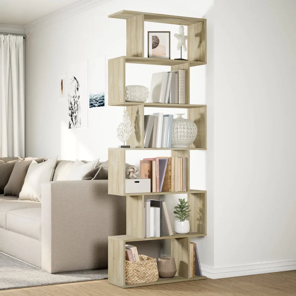 Libreria Divisorio 6 Ripiani Sonoma 70x24x193 cm in Truciolato 858086
