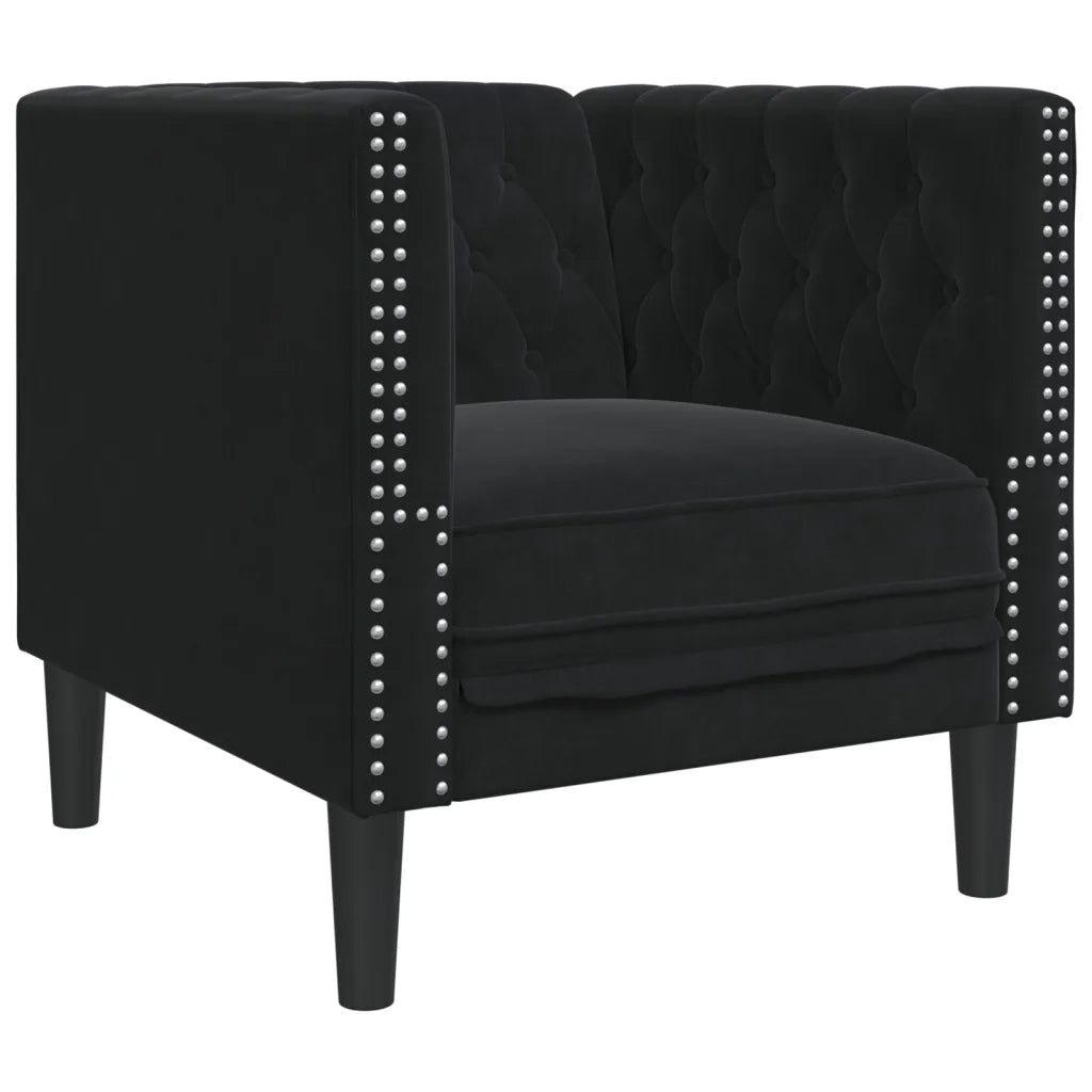 Poltrona Chesterfield Nera in Velluto 372678