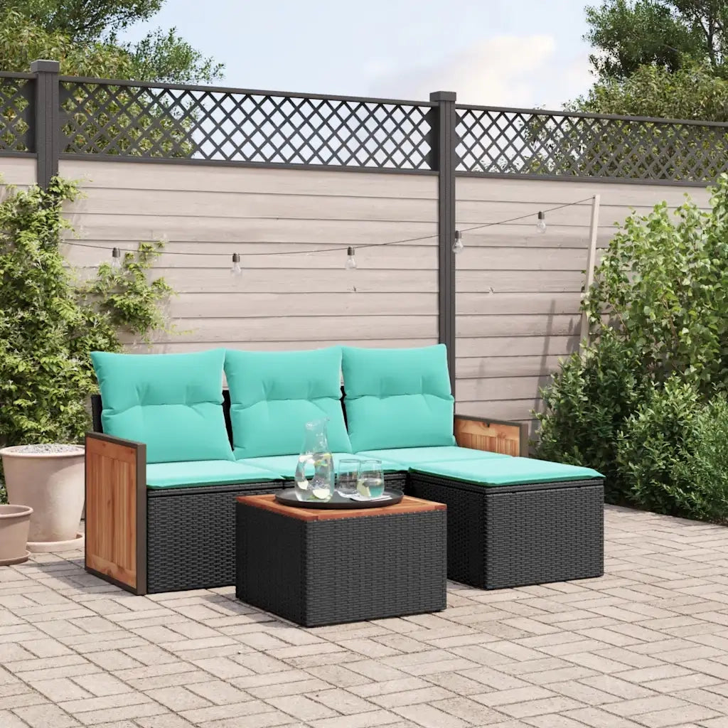 Set Divani da Giardino 5 pz con Cuscini Nero in Polyrattan 3227590