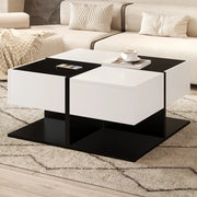 Tavolino da Salotto Quadrato Nero e Bianco con 2 Cassetti, 70 x 70 x 35,5 cm, in Truciolare, con Struttura Stabile e Guide Scorrevoli