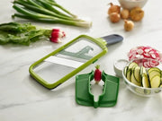 Set di preparazione alimentare e verdura a due pezzi, raspatore e mandolina, verde/giallo