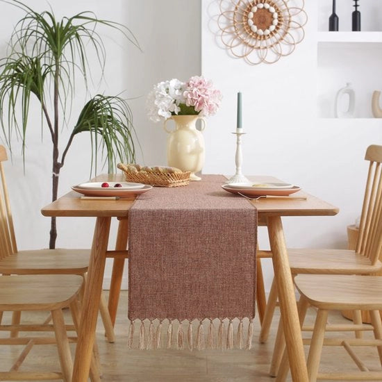 Tavolo di juta in stile rurale - 33x153cm, tavolo di juta unico strato liscio manuale con tessuto di cotone e lino imitato - bandiera per armadietto scarpe - tavolo di bandiera con pennelli - adatto per festività, matrimoni e decorazioni per scrivania