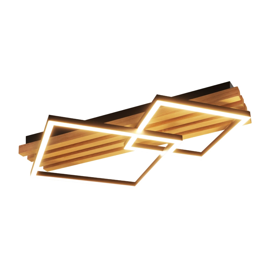 ZMH Lampada da soffitto LED in legno dimmerabile 55 cm 36W design geometrico quadrato con telecomando per camera letto