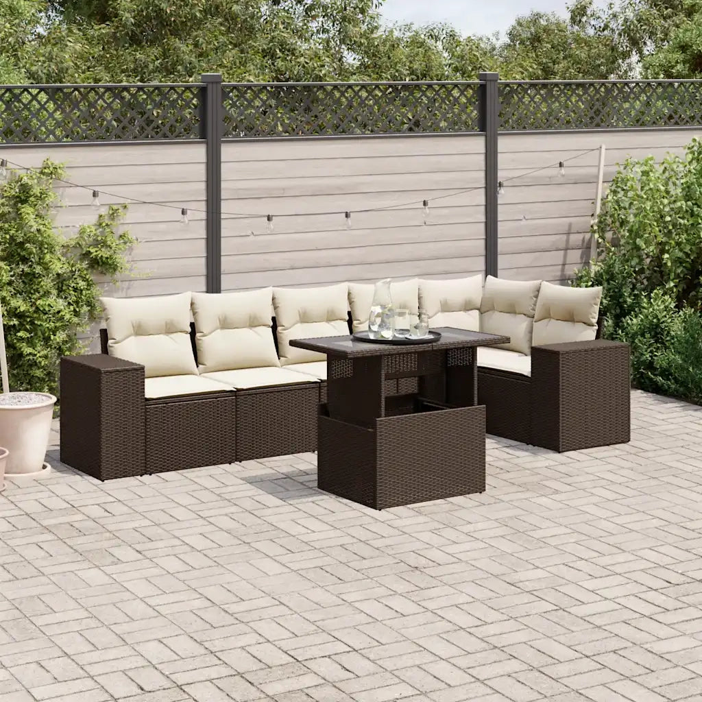 Set Divani da Giardino 7 pz con Cuscini Marrone in Polyrattan 3269183