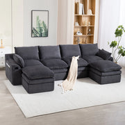Divano Modulare 4 Posti con 2 Pouf ¨C MINIMAL ¨C Tessuto a Coste, Cuscini, Tasche Laterali, Grigio Scuro