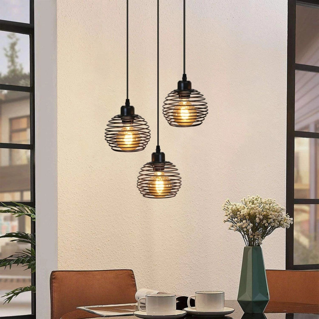 ZMH Lampada a sospensione tre luci vintage metallo E27 sala pranzo soggiorno senza lampadine
