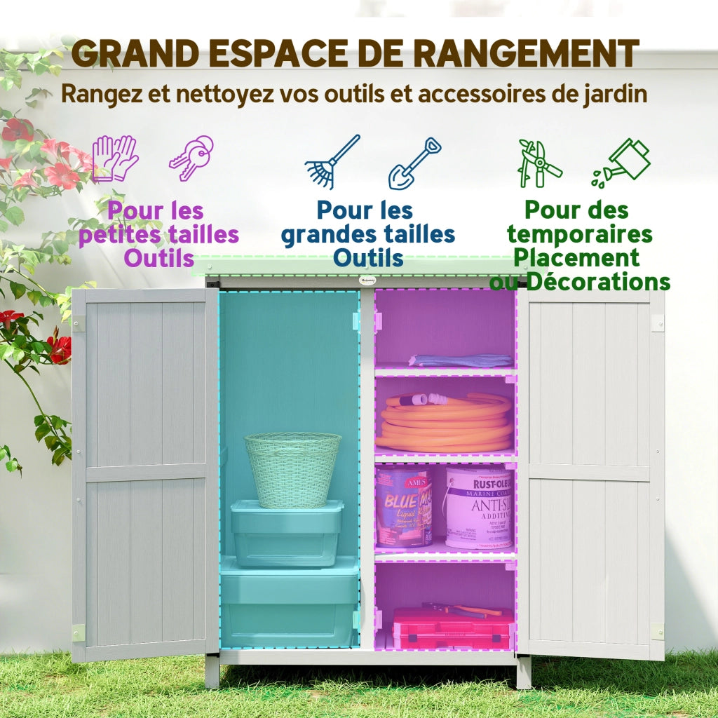 Armadio da giardino 3 ripiani 2 ante ¨C Xylo ¨C legno massello grigio 75x40x90 cm
