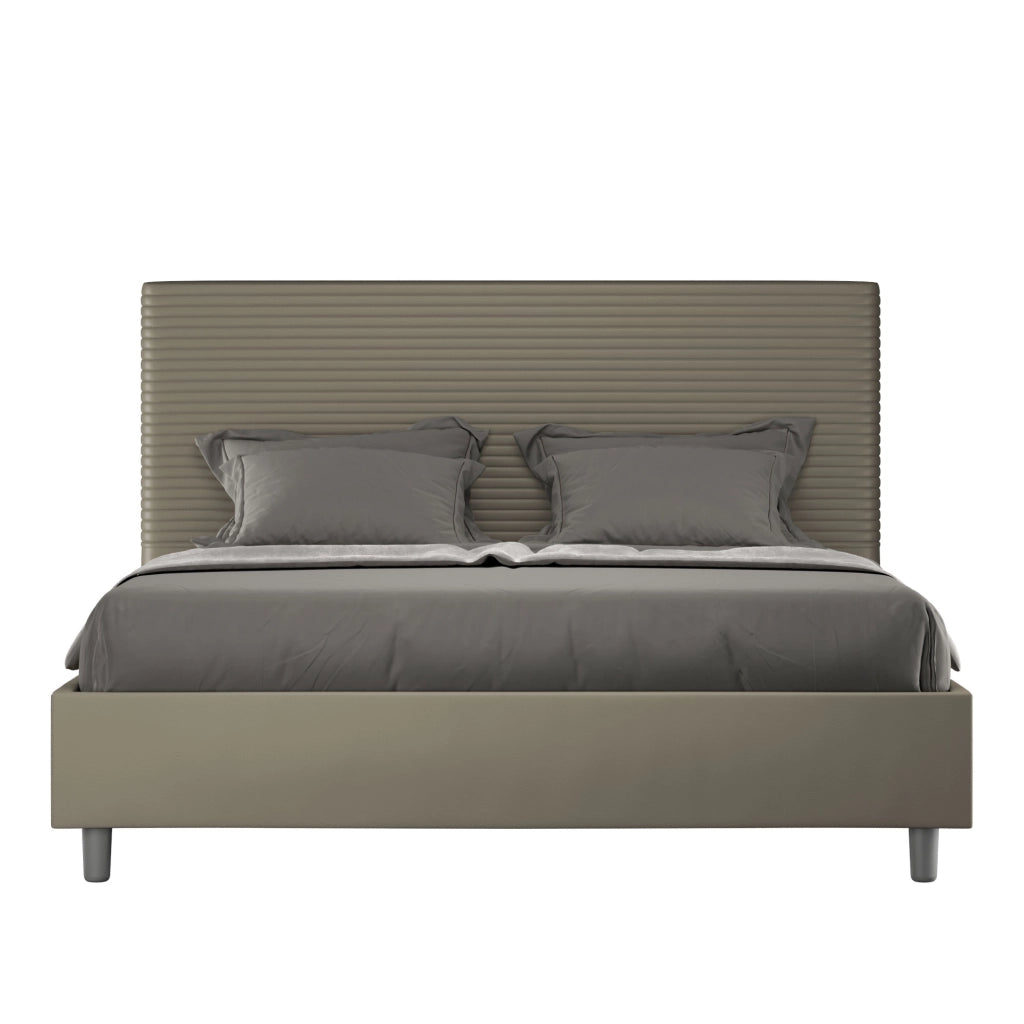 BS COM Letto matrimoniale con rete imbottito 160x190 similpelle cappuccino