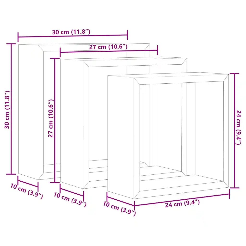 3 pz Mensole a Cubo da Parete | Mensola sospesa Rovere Sonoma