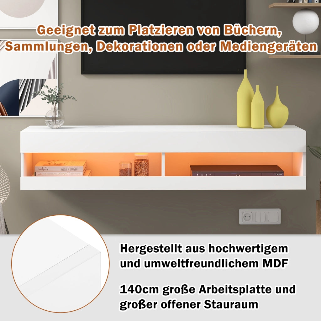 MOBILE TV sospeso con LED MDF bianco controllo via app e telecomando
