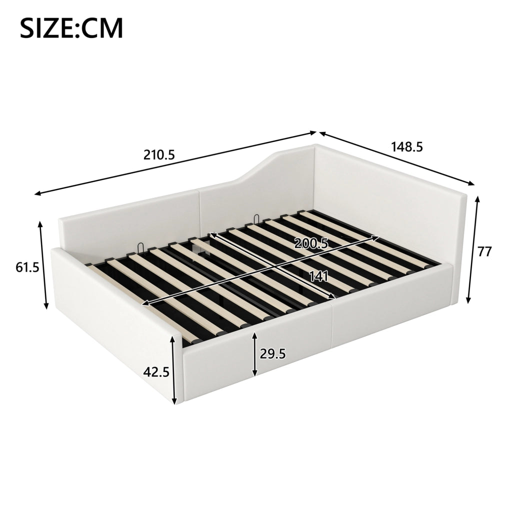 Letto da giorno imbottito 140x200 cm con contenitore; beige