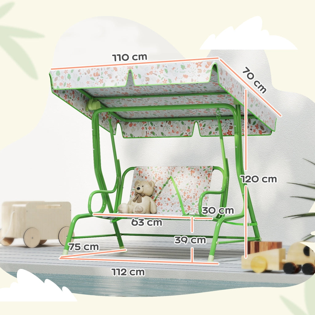 Altalena da Giardino per Bambini con Tettoia Regolabile e Imbracatura di Sicurezza ¨C Xylo ¨C Verde 112x75x120 cm