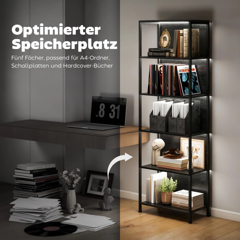 Libreria con illuminazione LED 5 livelli scaffale ¨C zephmum ¨C 60x30x179 nero