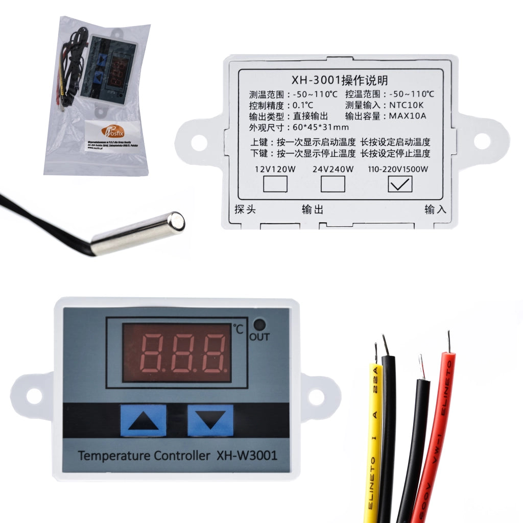 Termostato Elettronico XH-W3001 1500W – Controllo Universale Temperatura | AC 110-230V, -50°C a +110°C
