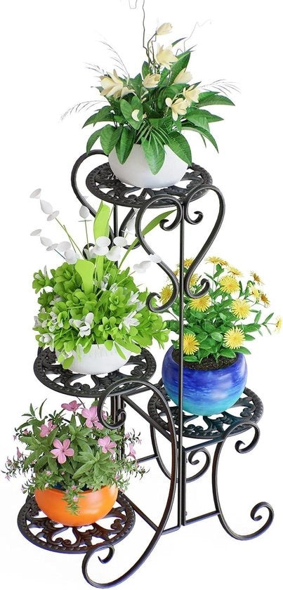Supporto per piante - 4 pezzi supporto per fiori per interni e esterni balcone giardino nero (A)