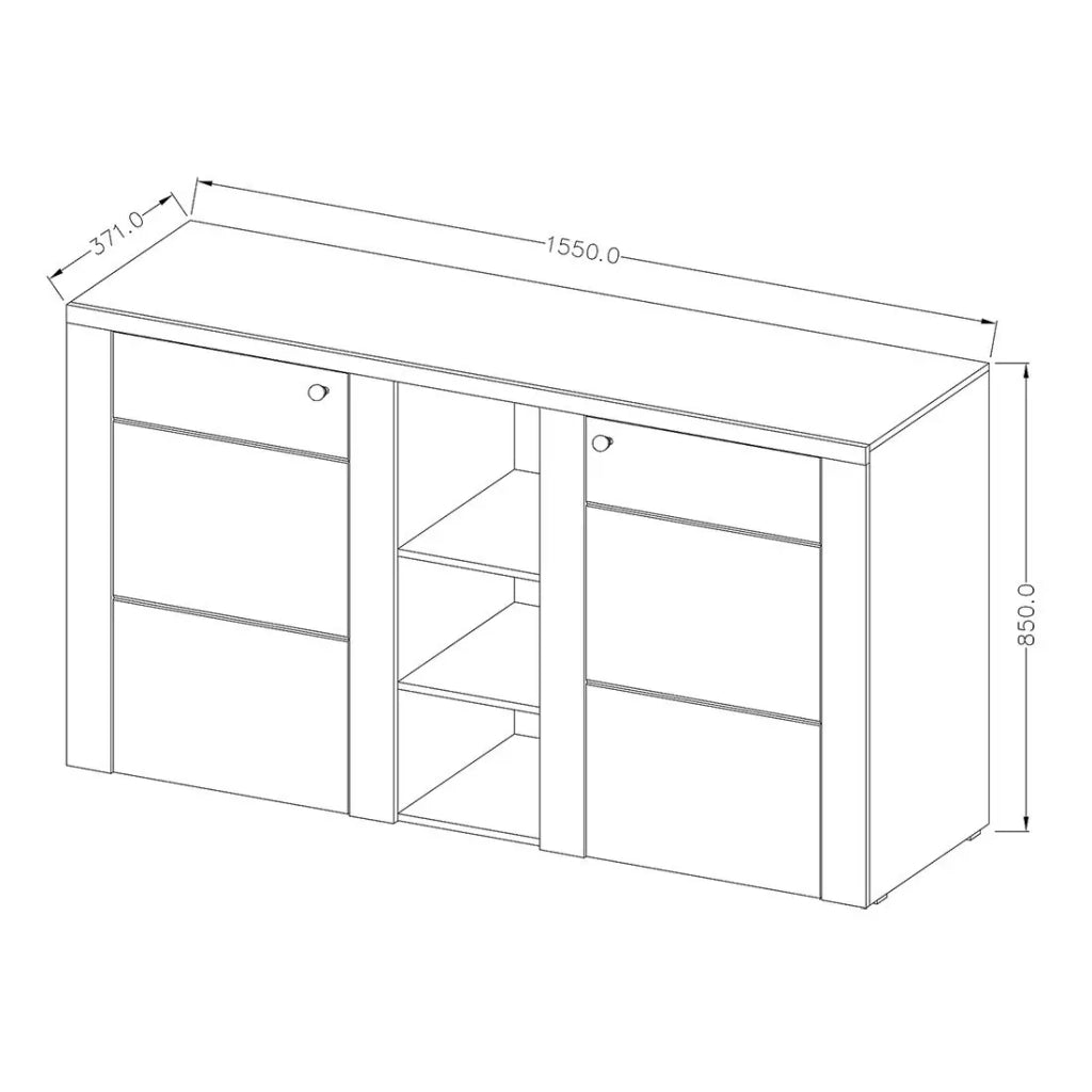 Buffet design 155cm per soggiorno colore bianco effetto legno e quercia collezione SANTIAGO.