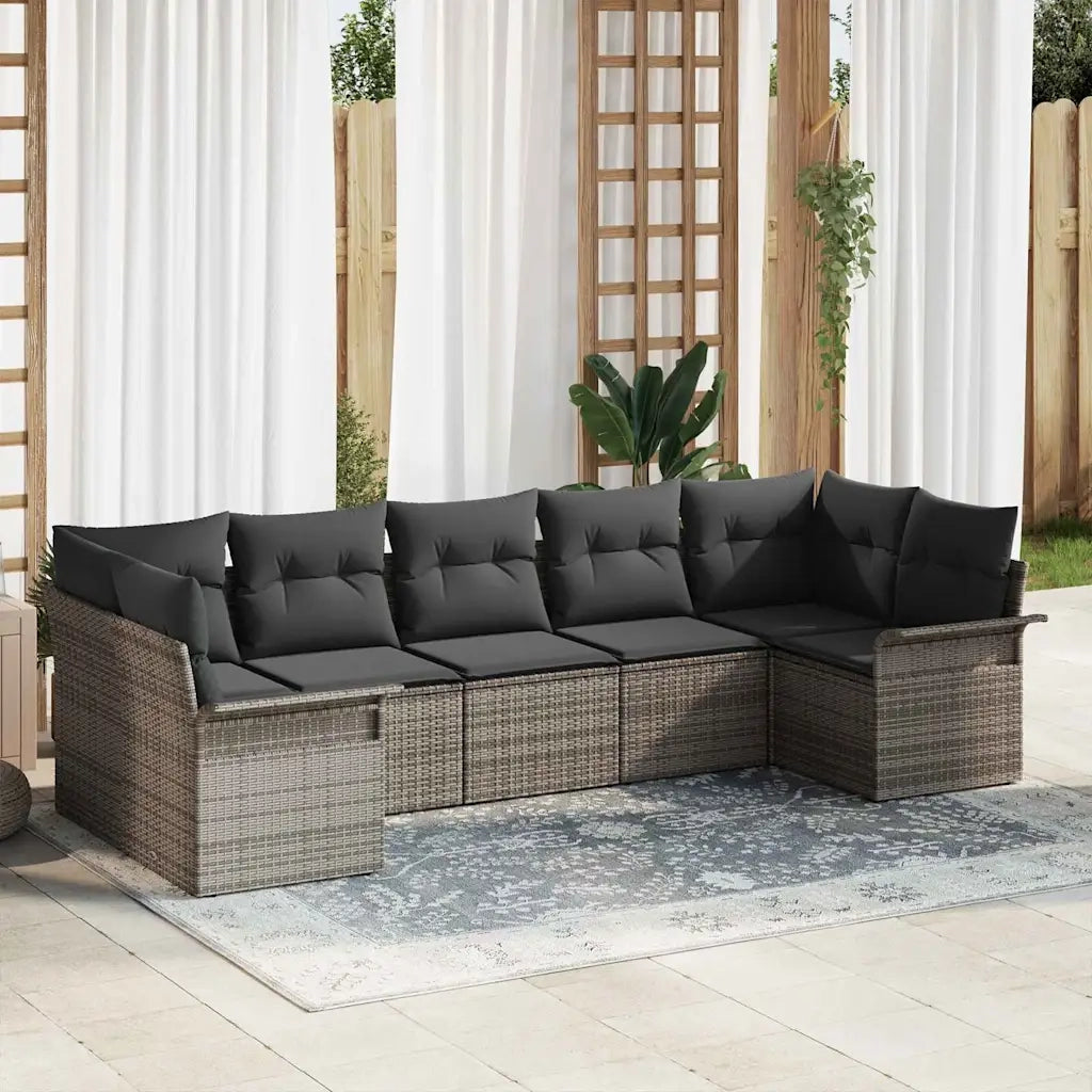Set Divano da Giardino con cuscino 7 pcs Grigio Poly Rattan 3354178