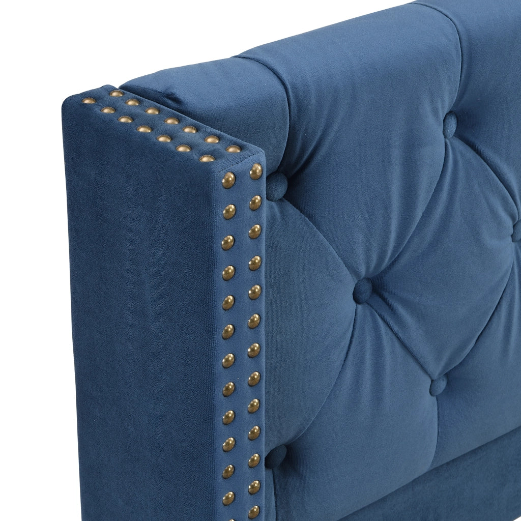 LETTO imbottito 90x200 cm in velluto blu con rete a doghe