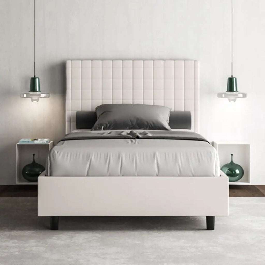 Letto singolo senza rete imbottito 100x210 similpelle bianco Sunny