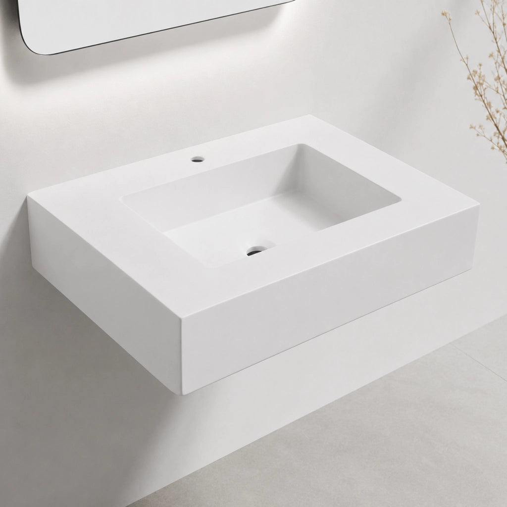 Top lavabo sospeso serie dustin in mineral marmo bianco antracite finitura liscia *** misure 90x46x15 cm, tinta bianc...