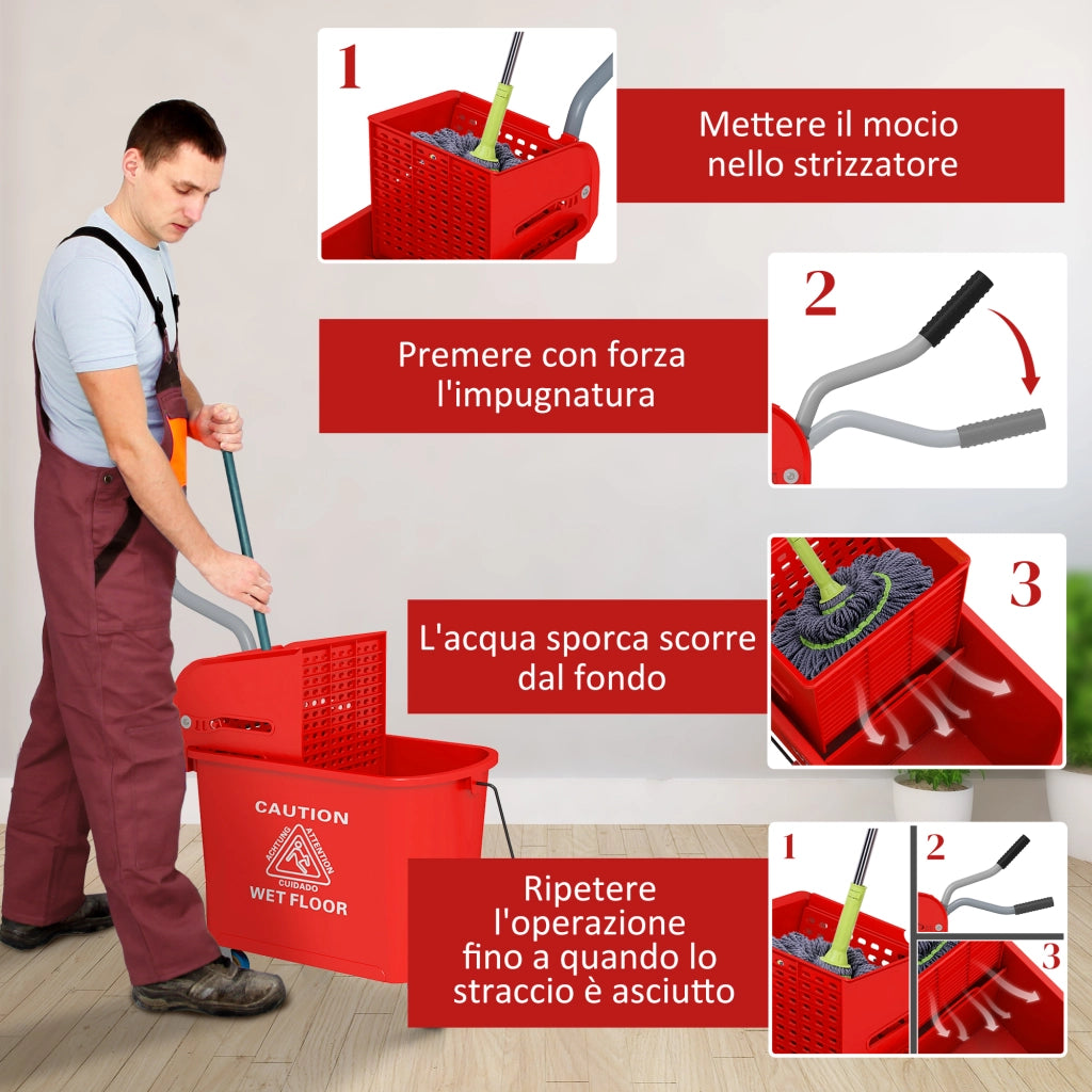 Carrello Lavapavimenti con Strizzatore ¨C Minimal ¨C 60x27x70.5cm Rosso