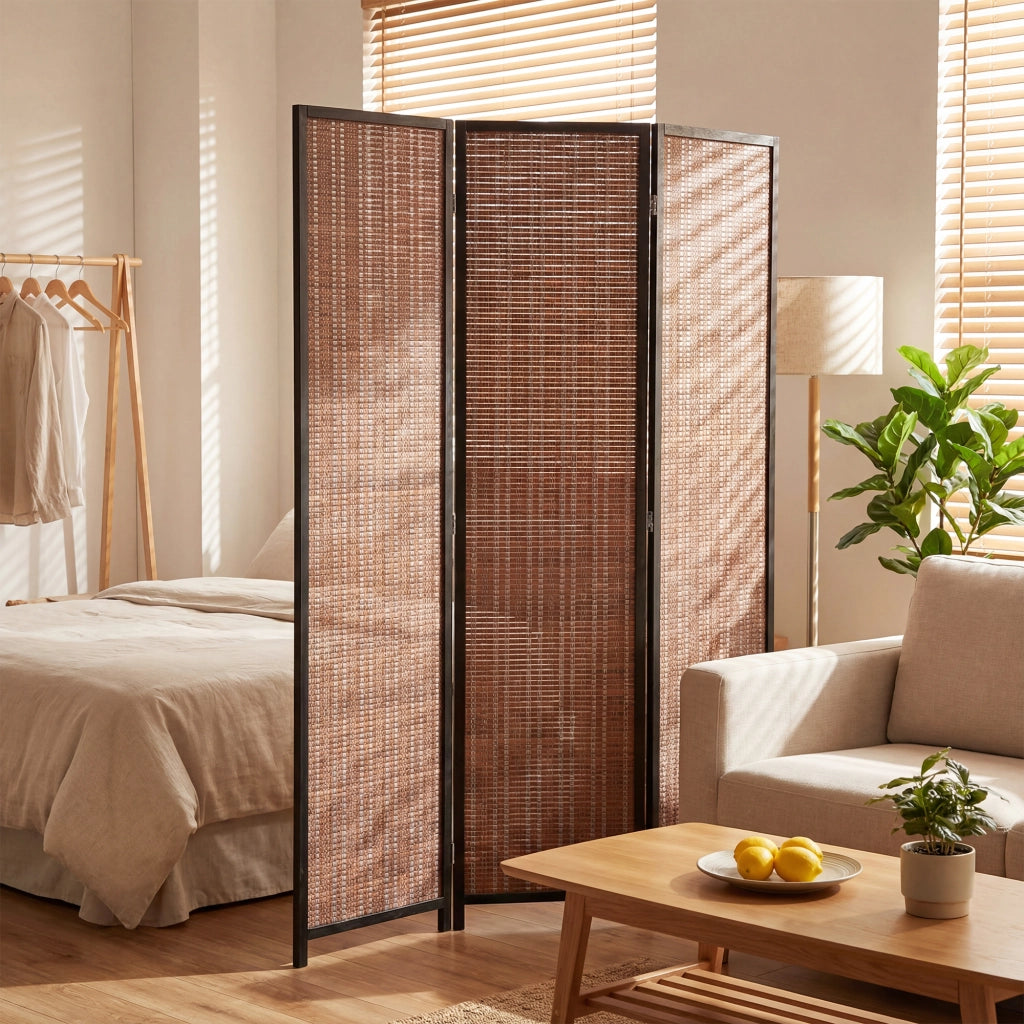 Paravento separatore 3 pannelli pieghevole ¨C Xylo ¨C legno marrone 135x180 cm