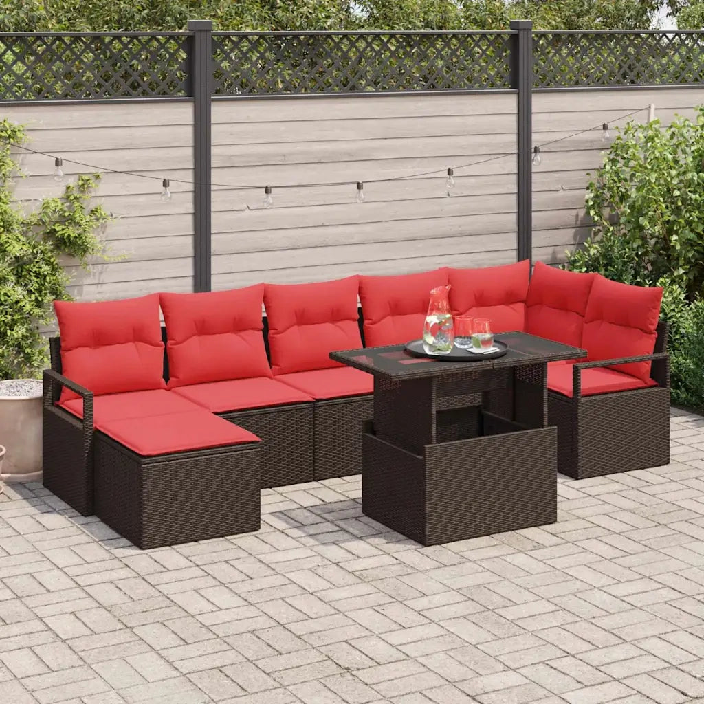 Set Divano da Giardino 8 pcs Marrone e Rosso polyrattan 3348870