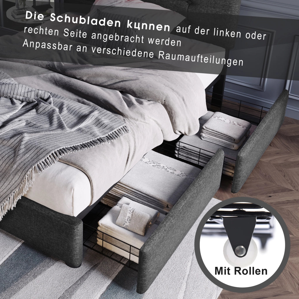 letto imbottito lino grigio 90x200 cm