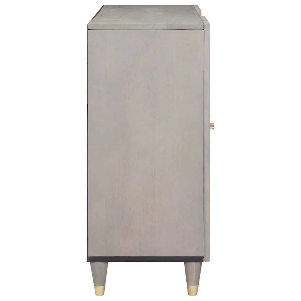 Credenza | Madia | Buffet da pranzo | Armadio da pranzo Grigio e Oro 90 x 33 x 75 cm Legno di mango massello