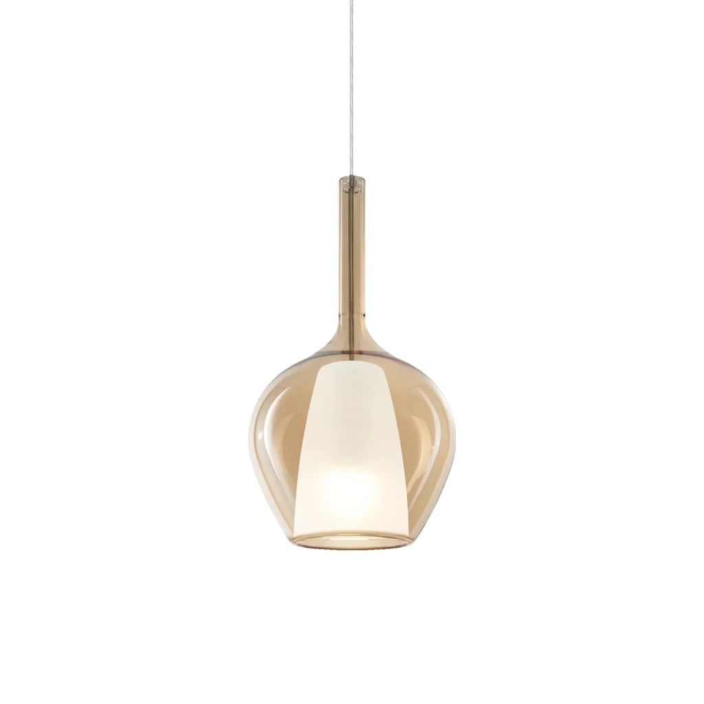 Sospensione Contemporanea Kalique Vetro Ambra Bianco E Cromo 1 Luce E27 H33Cm