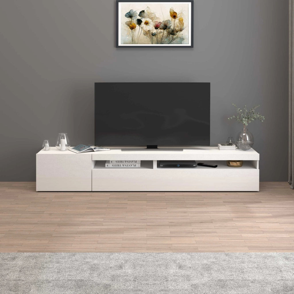 WHOUS Mobile porta tv Potenza con 2 ante e 2 vani bianco lucido 200x40x36 cm