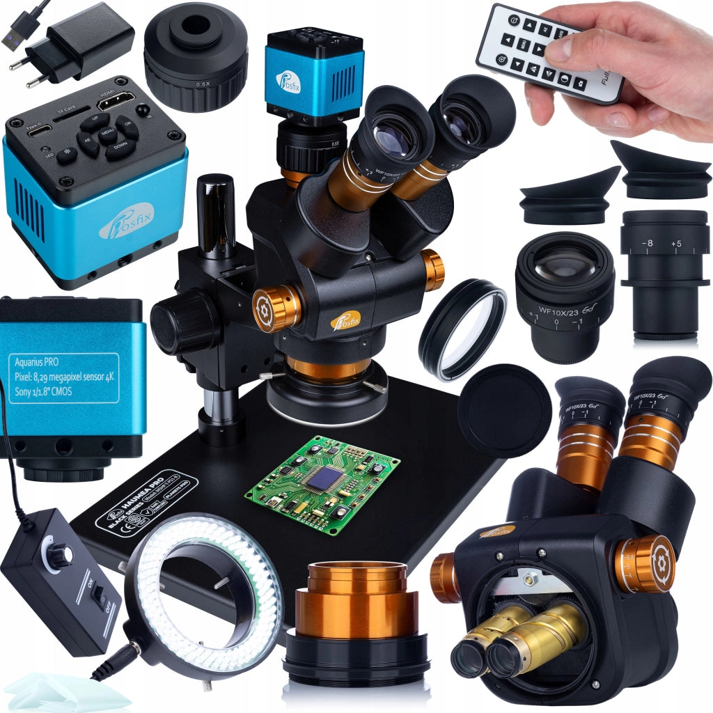 Set Microscopio Professionale Haumea PRO Black Series con Camera 4K USB-C e Illuminatore LED 144x – Zoom 6