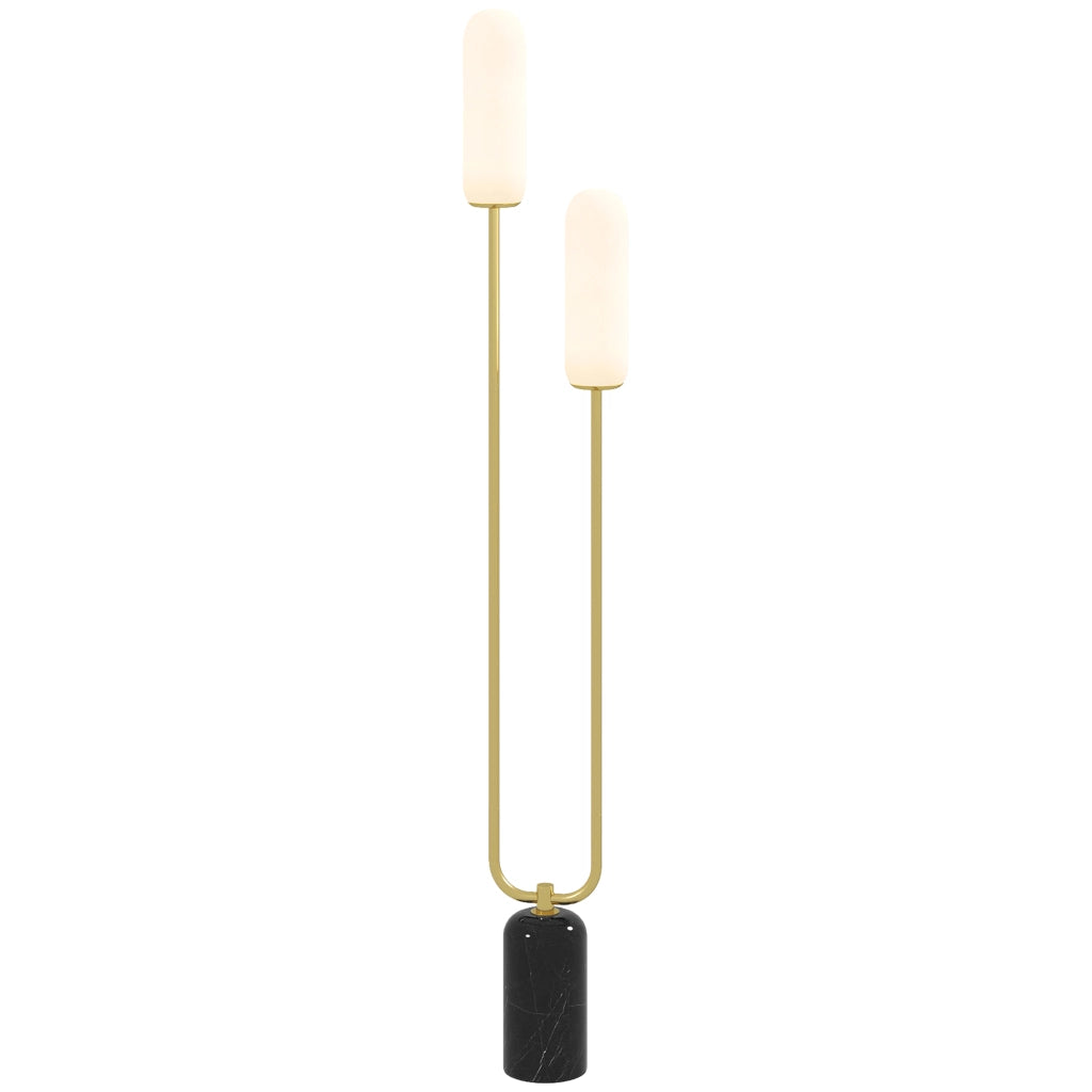 Lampada da Terra Soggiorno ¨C Xylo ¨C Base Marmo 2 Paralumi Vetro Bianco