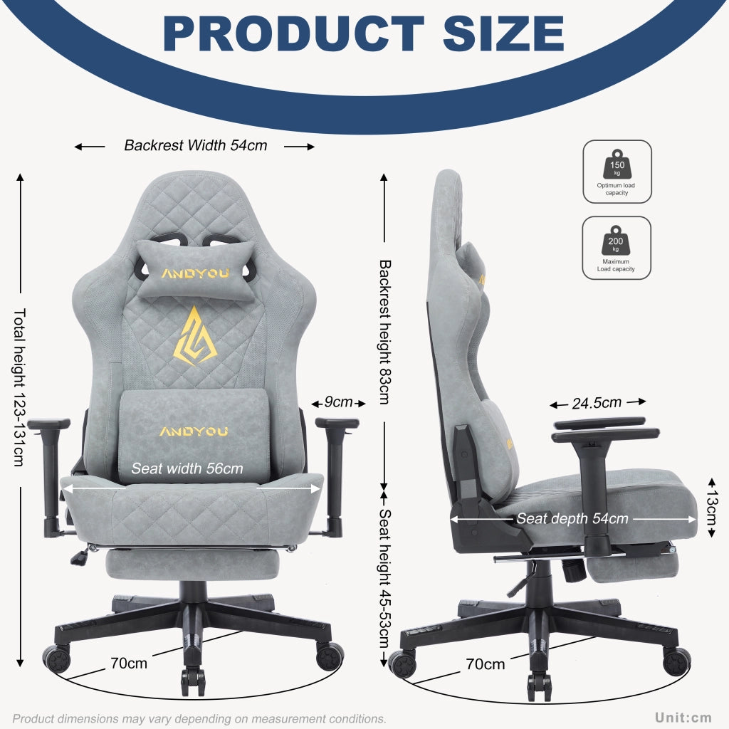 Poltrona da Gaming Ergonomic Vintage in Similpelle Grigia ¨C Zephmum ¨C 120x80x100