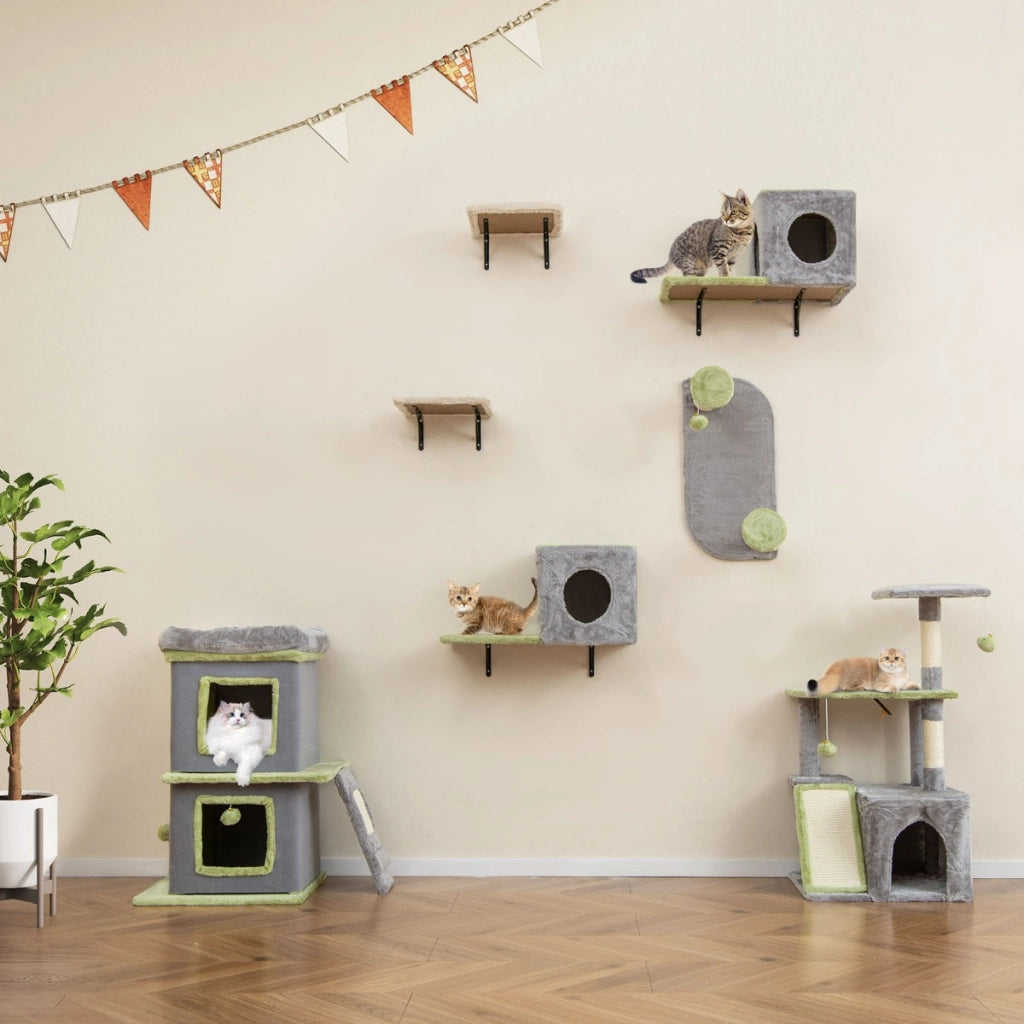 Centro attivit¨¤ per gatti con condominio e set di mobili per gatti a muro, 3 in 1 Set di mobili per gatti Grigio-Alberi Tiragraffi