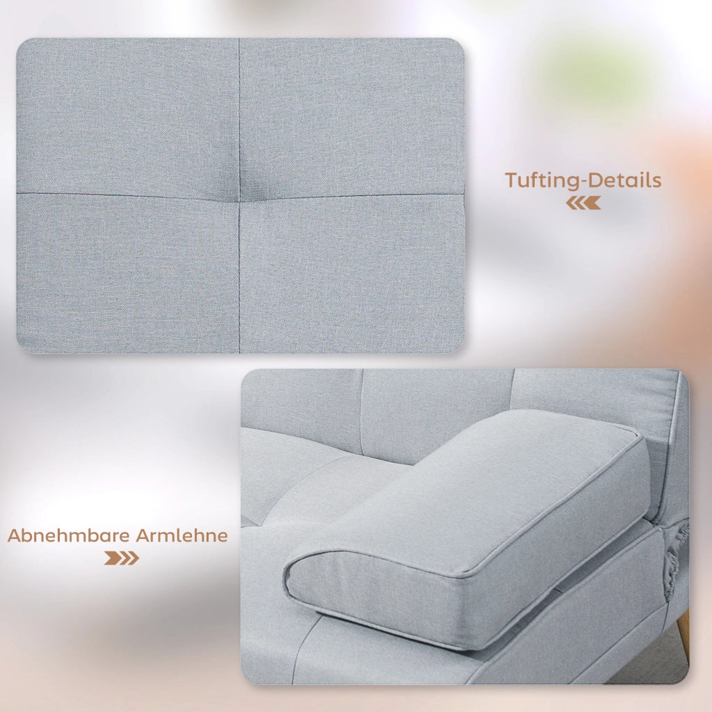 Divano letto 3 posti con tavolino ¨C zephmum ¨C in tessuto grigio chiaro 200x90