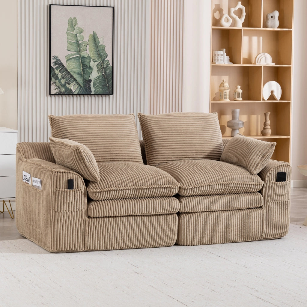 Divano 2 Posti Modulare in Tessuto con Cuscini ¨C MINIMAL ¨C Khaki