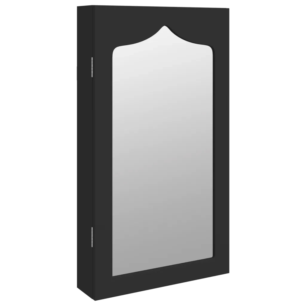 Armadio Portagioie con Specchio a Muro-Specchiera Portagioie Nero 37,5x10x67 cm