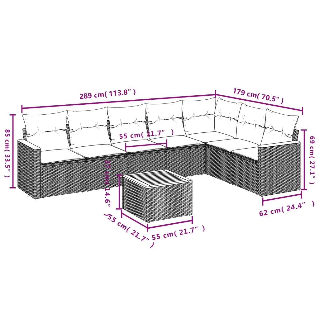 Set Divani da Giardino con Cuscini 8 pz Nero in Polyrattan 3258437