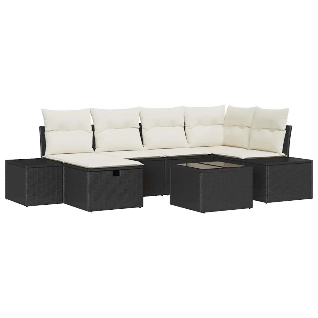 Set Divano da Giardino con cuscino 7 pcs Nero polyrattan