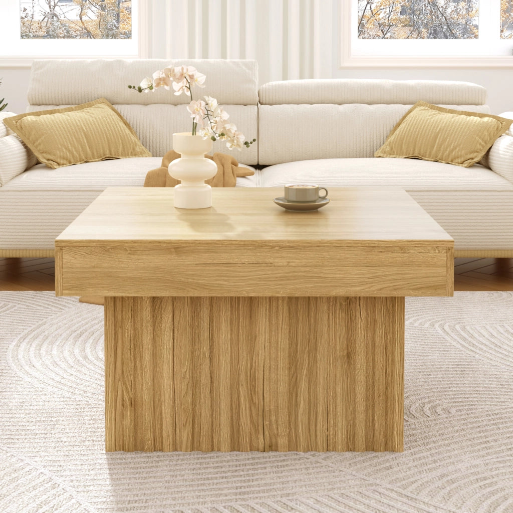 Tavolino quadrato con 1 vano aperto, stile moderno per soggiorno, in MDF e truciolato, naturale, 79 × 79 × 46 cm