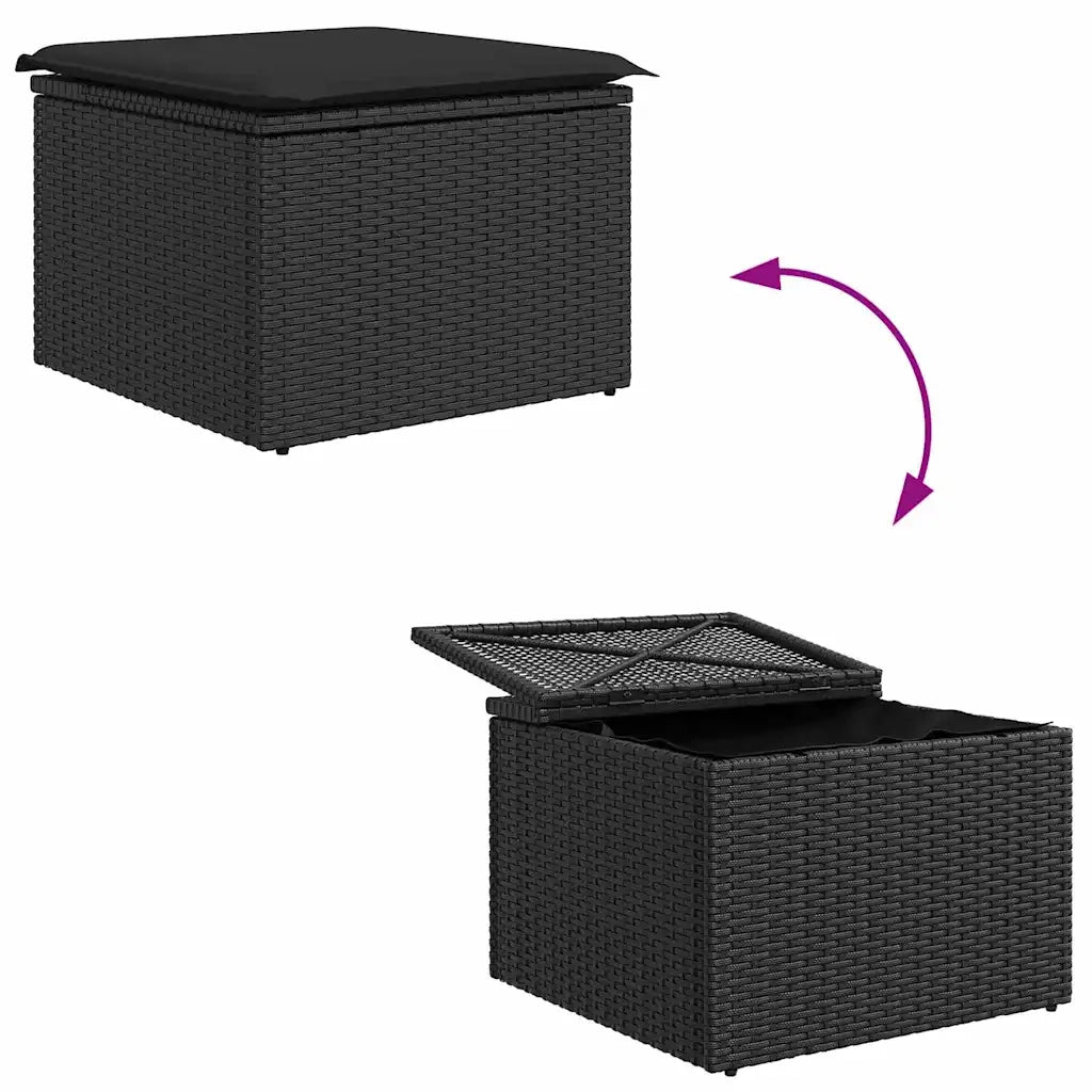 Set Divano da Giardino con archiviazione 8 pcs Nero polyrattan 3356280