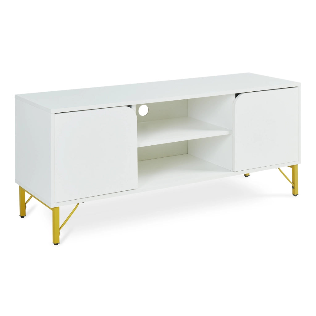 Mobile Porta TV Reyri a 2 Ante e 2 Vani Aperti 120 x 39 x 52 cm - Bianco/Dorato [en.casa]