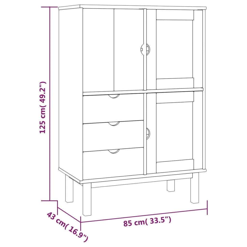 Credenza | Madia | Buffet da pranzo | Armadio da pranzo OTTA 85x43x125 cm in Legno Massello di Pino